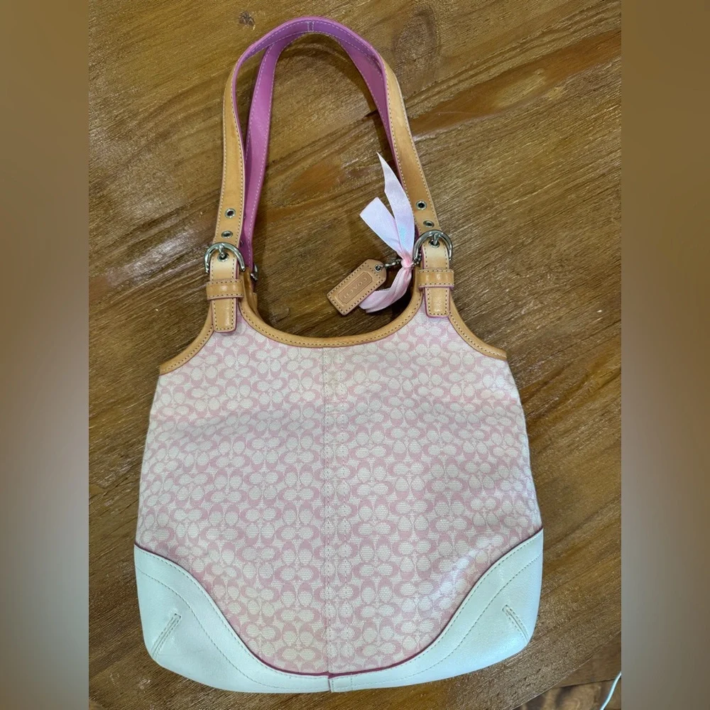 Vintage Coach Pink and Tan Shoulder Bag - Picture 2 of 7